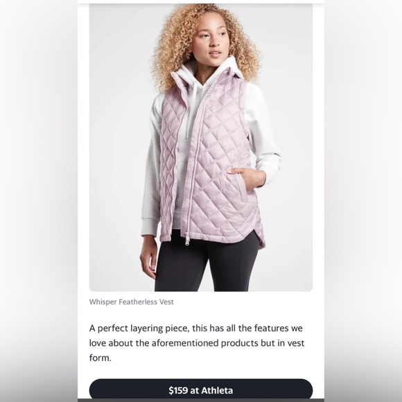 Athleta NWOT Whisper Featherless Vest*light purple - Picture 7 of 7